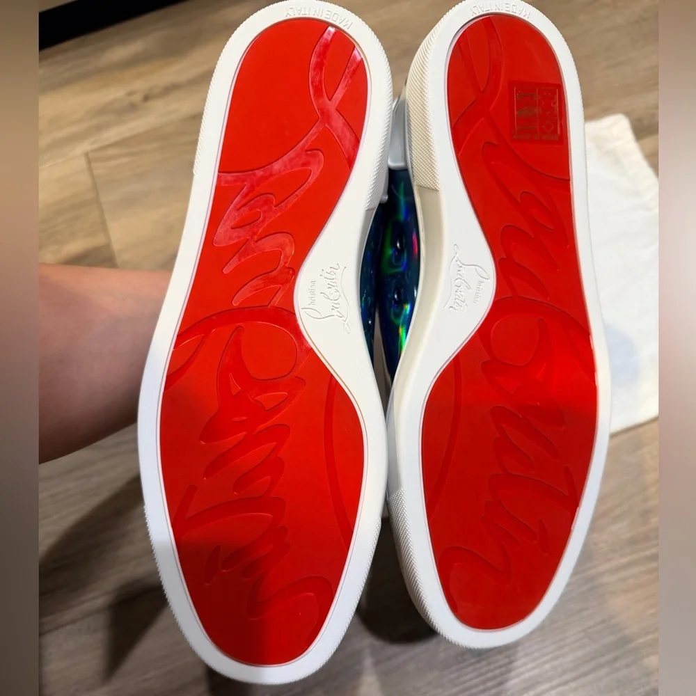 $995 CHRISTIAN LOUBOUTIN Patent Leather Blue Psychic Fun Hi Top Sneakers 41 EU 8 - Picture 11 of 11
